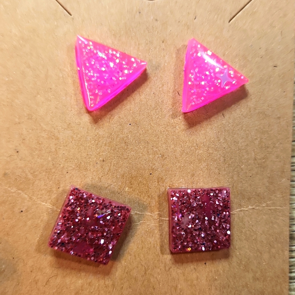 Pink Glitter Stud Set